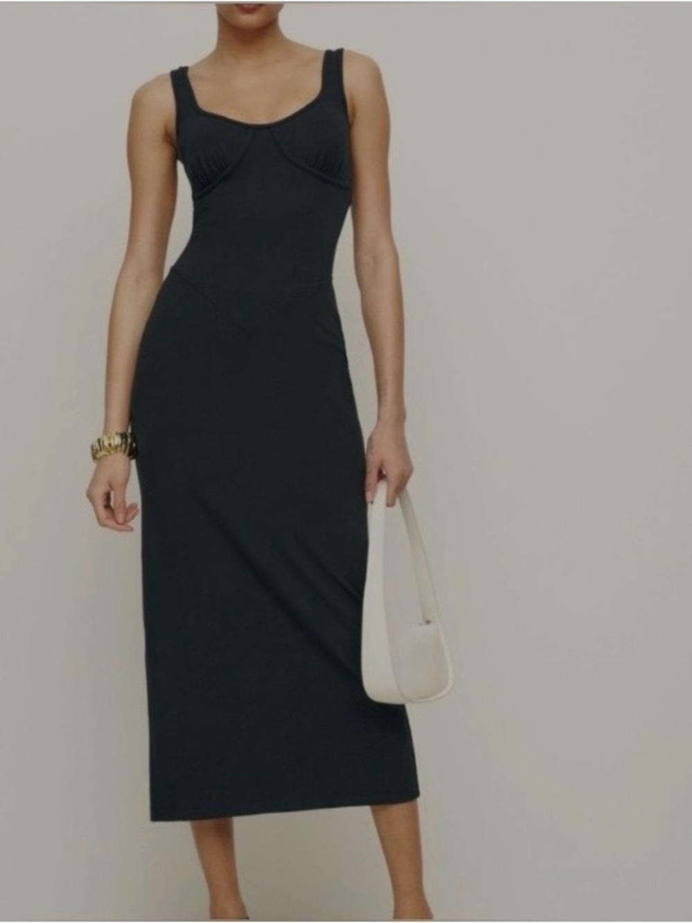 Reformation Naomi Knit Black Sculpted Bust Midi Dress WOMAN XL